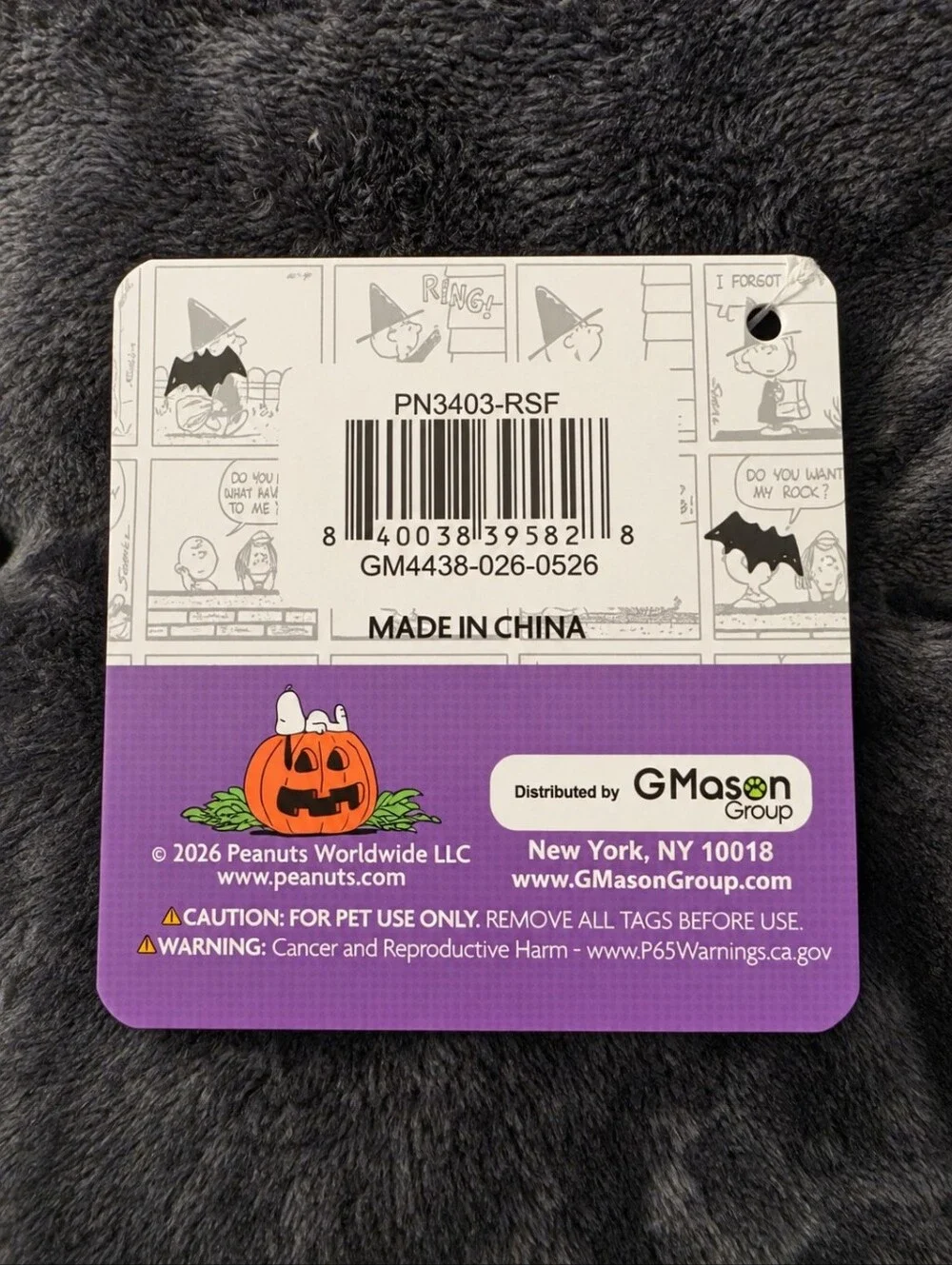 Peanuts Charlie Brown Snoopy 2026 Halloween Boo Pet Cat Dog Bed Gray White NWT